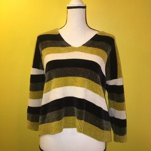Green, black, and gold striped Express sweater!